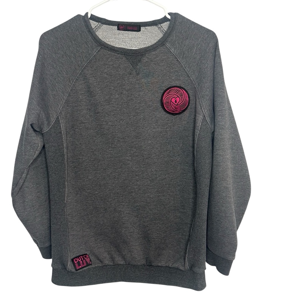 Dutch Bros Women’s SMALL Crewneck Light Sweatshirt Charcoal Dutch Luv Pink DB